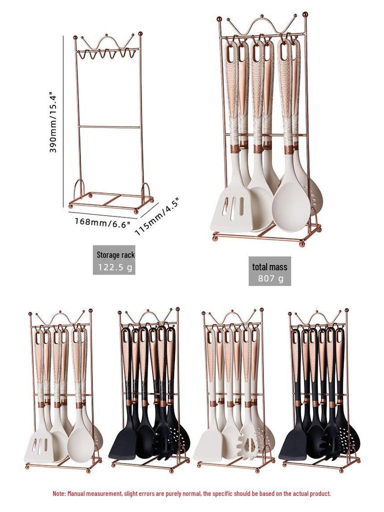 Silicone 7-Piece Kitchen Utensil Set with Storage Rack: Heat-Resistant, Non-Stick Spatula, Slotted Spoon, Ladle.