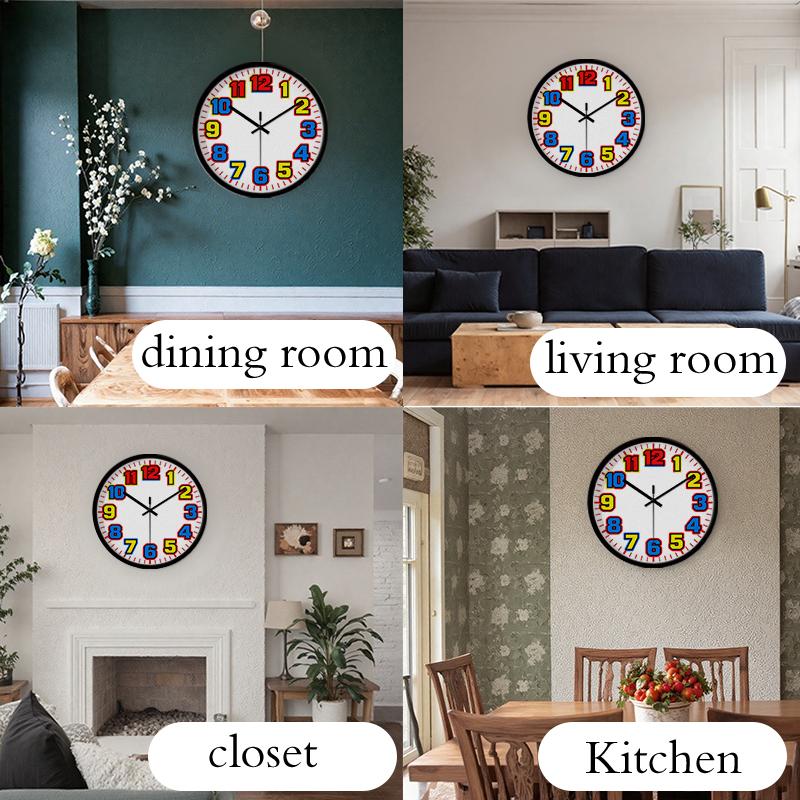 Vibrant Multi-Color Cartoon Round Silent Hanging Wall Clock,Suitable For Living Room,School,Study Room,Bedroom, Children's Gifts