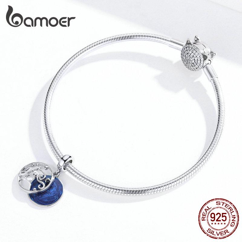 BAMOER 925 Ασημένιο Starry Sky Night Blue σμάλτο κρεμαστό κόσμημα γυναικείο αυθεντικό βραχιόλι