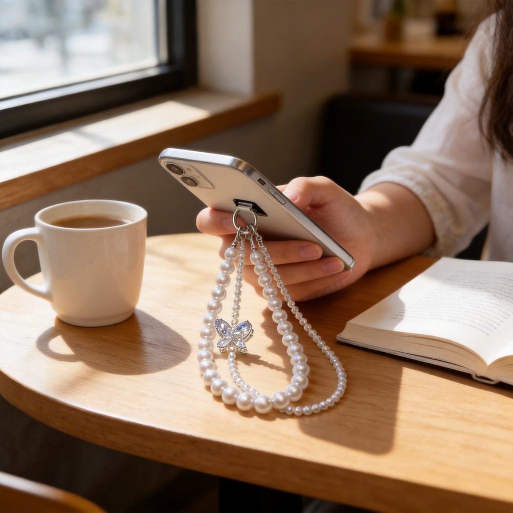 Perlmutt Schmetterling Handy Lanyard Mit Strasssteinen Verzierungen Für Frauen Und Männer