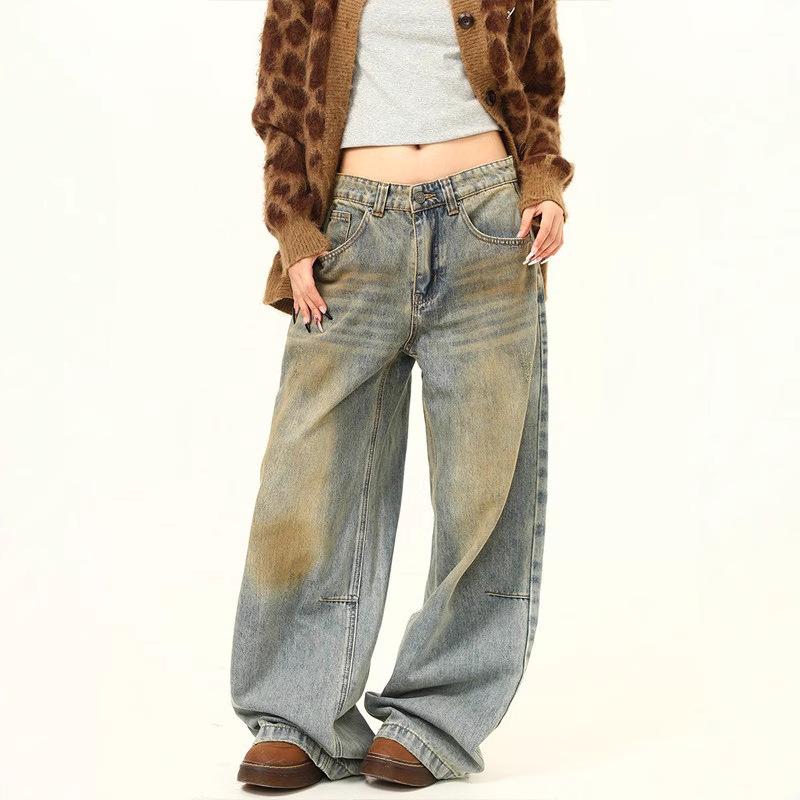 Unisex Retro Washed Distressed Straight Leg Jeans - Loose Fit, Versatile, Wide Leg Casual Pants