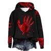 Women's 3D Bloody Letters Printed Long Sleeved Loose Hooded Sweatshirt New Halloween Ladies Casual Long Sleeved Pullover