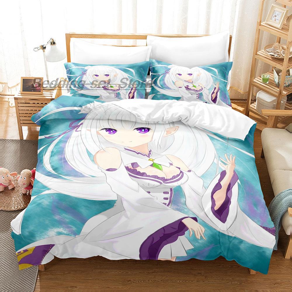 Re Zero Bedding Set Single Twin Full Queen King Size Bed Set Aldult Kid Bedroom Duvetcover Sets 3D Print Anime Bed Sheet Set