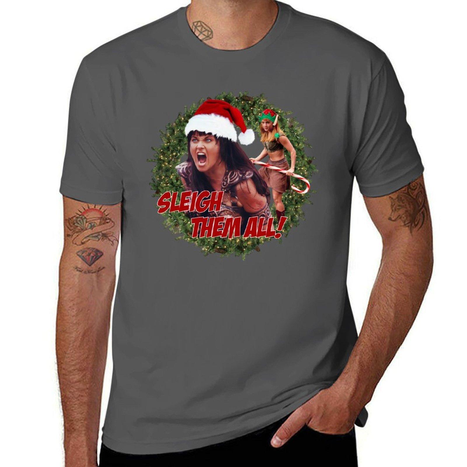 

Sleigh Them All Xena & Gabrielle T-Shirt t shirts for man slim fit t shirt for man 100 percent cotton T-Shirt 4XL