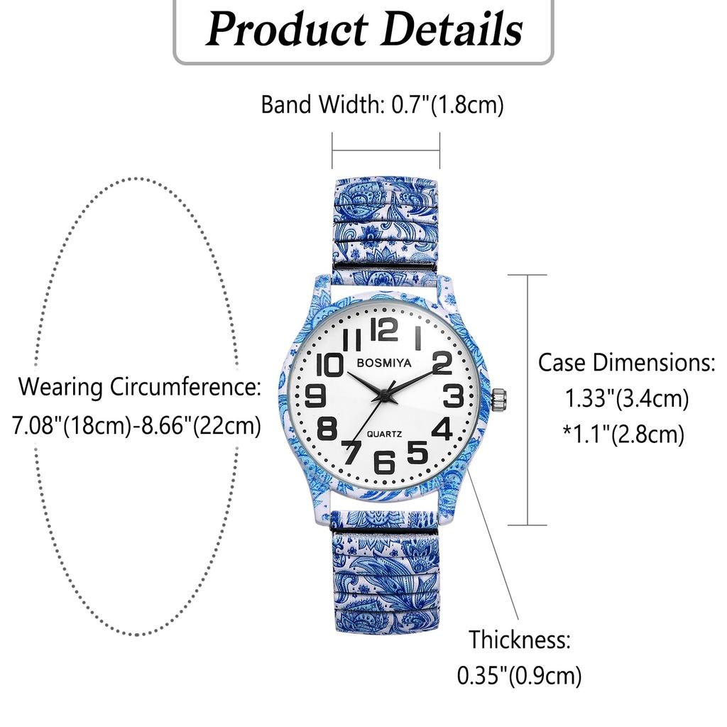 Bohemia Elastic Belt Watch Seiko Easy To Read Arabic Numerals Analog Quartz Watch Waterproof Stylish Cool Unisex Fashion Flower Print Elastic Strap