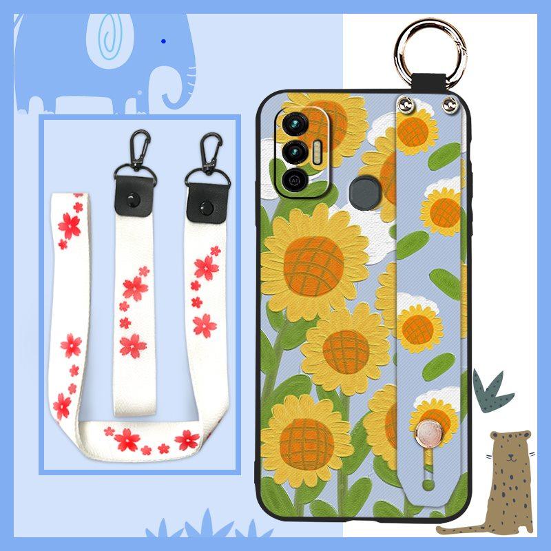 Lanyard Wristband Phone Case For Tecno Spark 7/Spark7T Anti-dust Wrist Strap Protective Ring Silicone Fashion Design