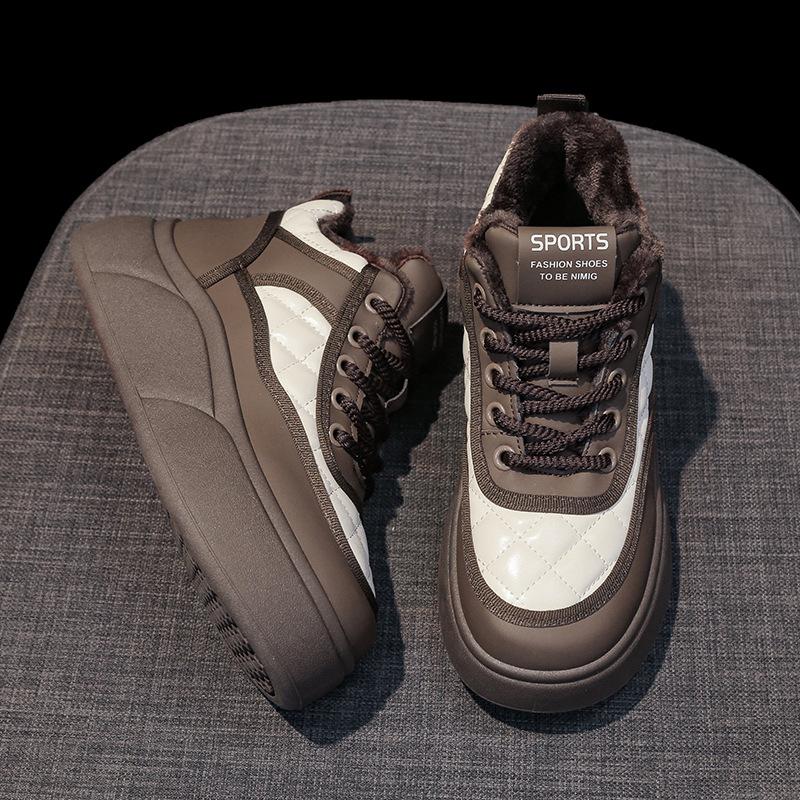 Leather Warm and Velvet High-top Shoes Women's Cotton Shoes New Winter Platform Casual Board Shoes Warm Bread Shoes