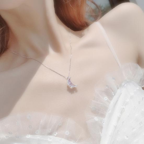 Women Clavicle Chain Necklace Cubic Zirconia Deamy Star Moon Pendant Adjustable with Extended Length Lady Necklace Wedding Party Travel Neck Jewelry