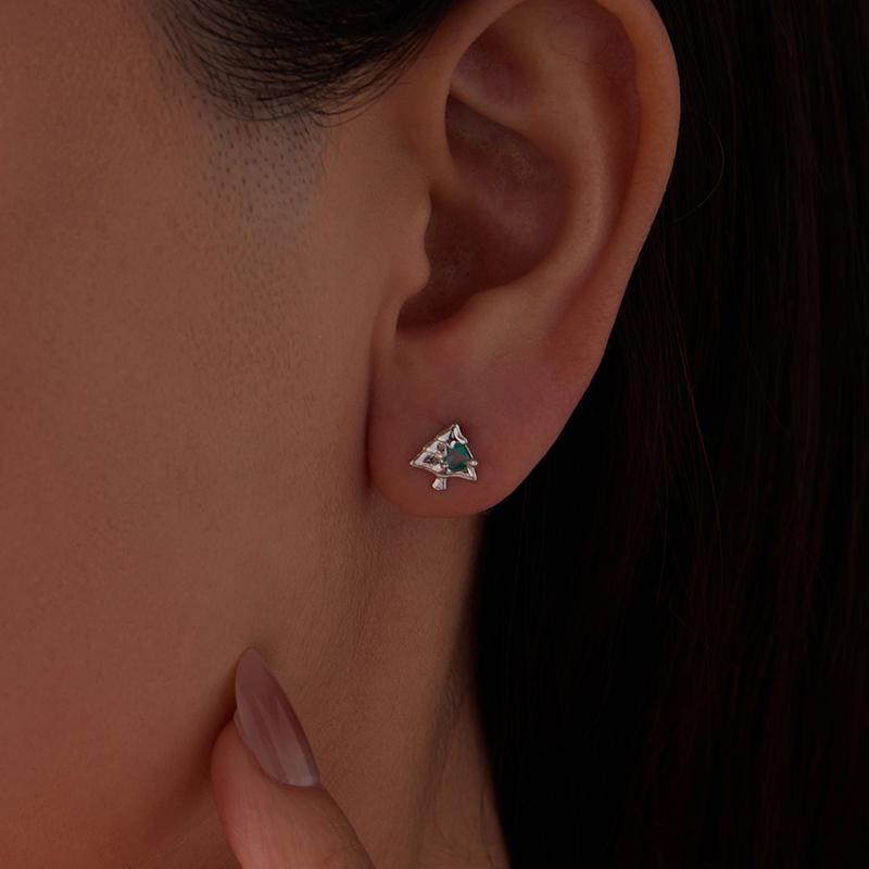 WOSTU Christmas Tree Earrings with Green Heart Zircon 925 Sterling Silver Stud Earring For Women Creative Xmas Jewelry Gift New
