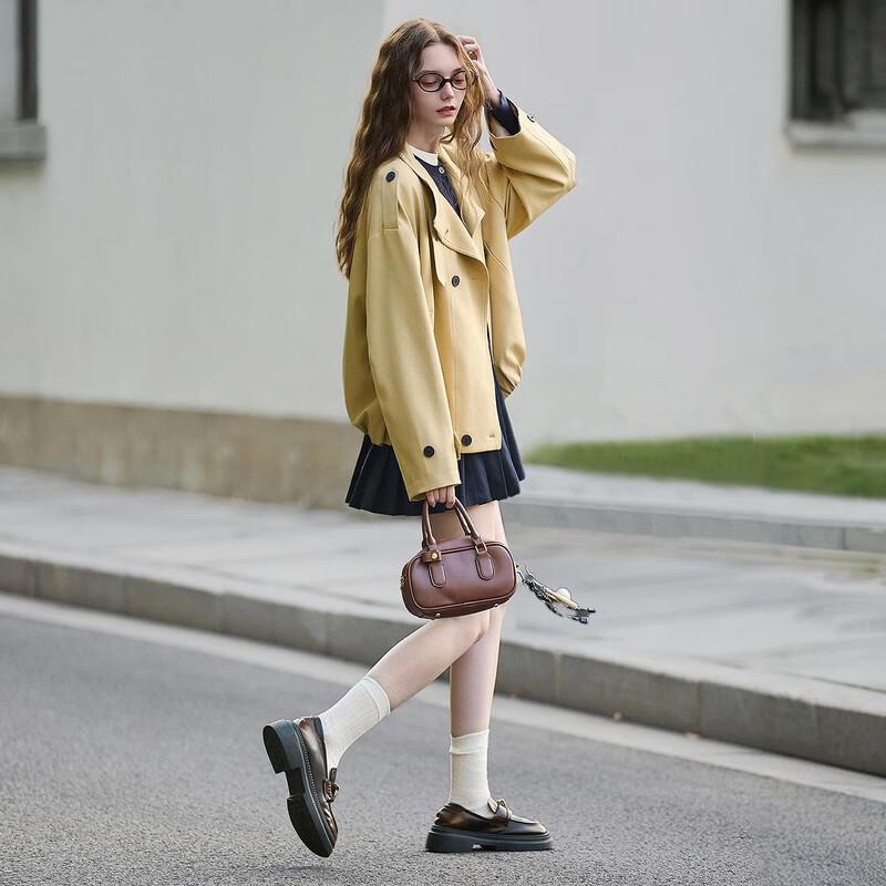 

Tang Shi Women s Solid Stand Collar Crop Jacket M