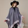 Women's European & American Double-Sided Solid Color Cape Shawl with Striped Edge