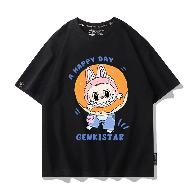 

Графическая футболка с мультяшным эльфом для детей и взрослых с принтом Labubu, летняя повседневная женская футболка, топ, свободная одежда с коротким рукавом для девочки 100