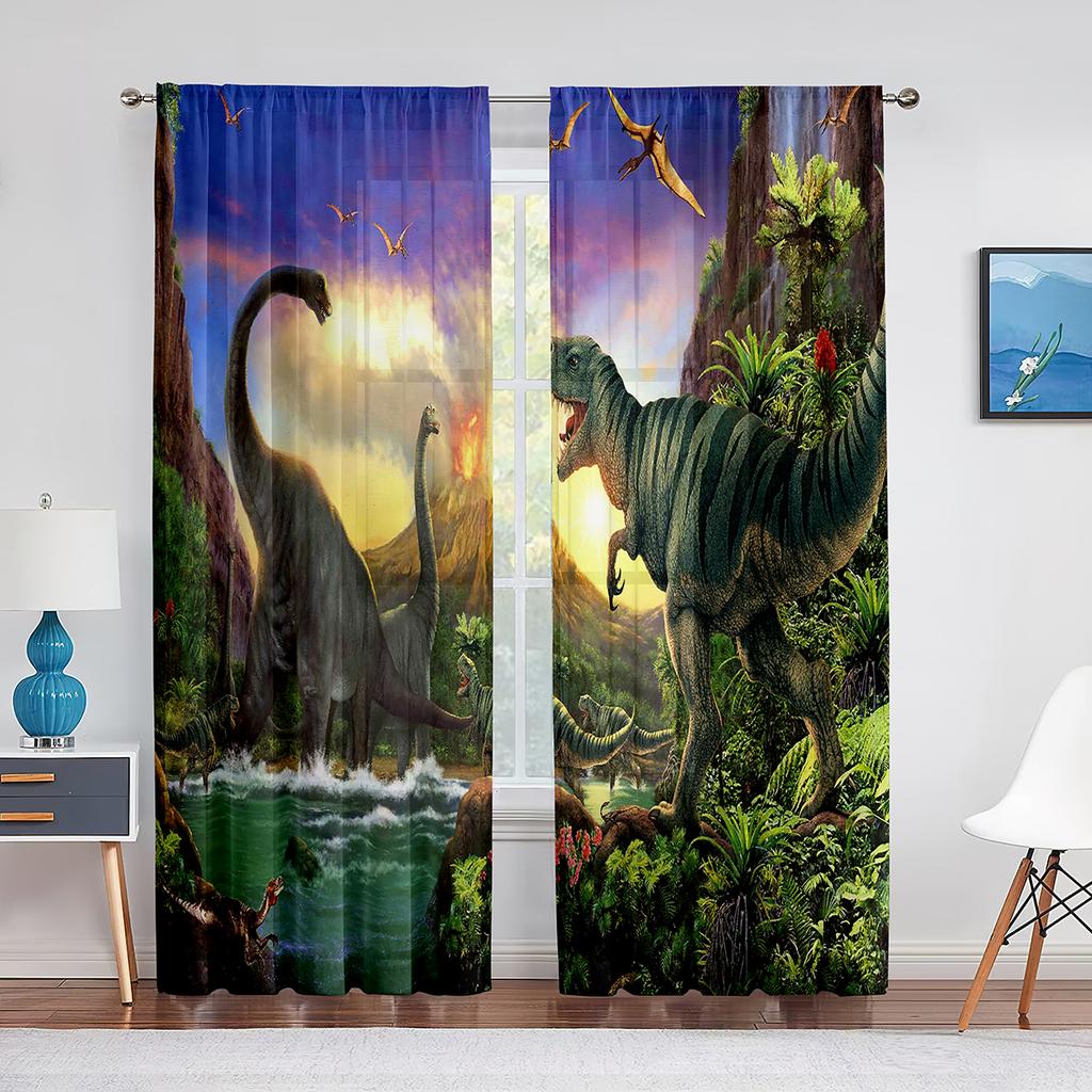 Dinosaur Jurassic Animals Ancient Jungle Sheer Curtain for Living Room Kitchen Voile for Window Blinds Bedroom Tulle Curtains