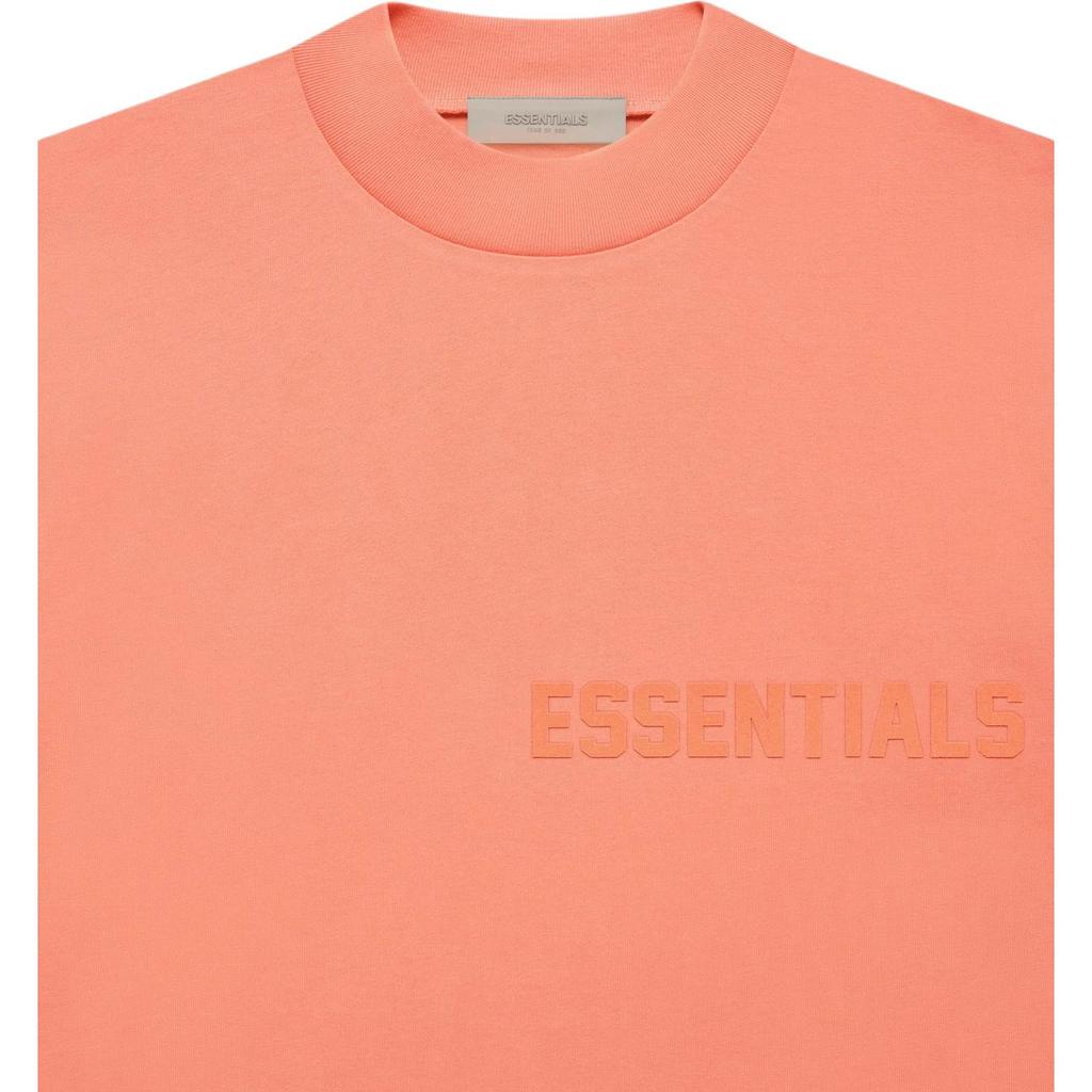 Fear of God Essentials Fw22 Ss Tee Coral Logo Flocked Crew Neck Pullover Short Sleeve American Heavyweight T-Shirt Unisex Coral Red FOG-FW22-084
