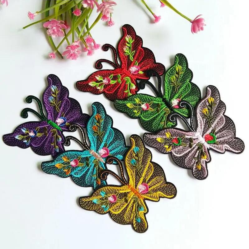 6Pcs/Set Colorful Butterfly Fowers Embroidered Patches Applique Clothing Patch Decoration
