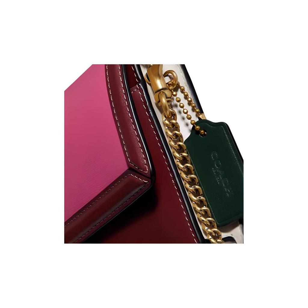 Coach Hutton Series Fashion Trend Color Block Leather Shoulder Crossbody Bag Women Bags Red Pink 889-B4CAH