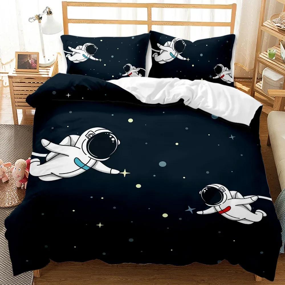 3D Print Astronaut Space Sky Galaxy Themed  Comfortable Duvet Quilt Cover Pillowcase Bedding Set Bedroom Decoration Home Textile