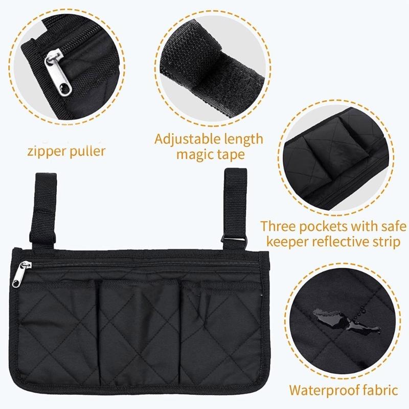 Wheelchair Armrest Side Storage Bag Portable Waterproofs Armrest Side Storage Bag Chair Organizers Arm Rest Pouches