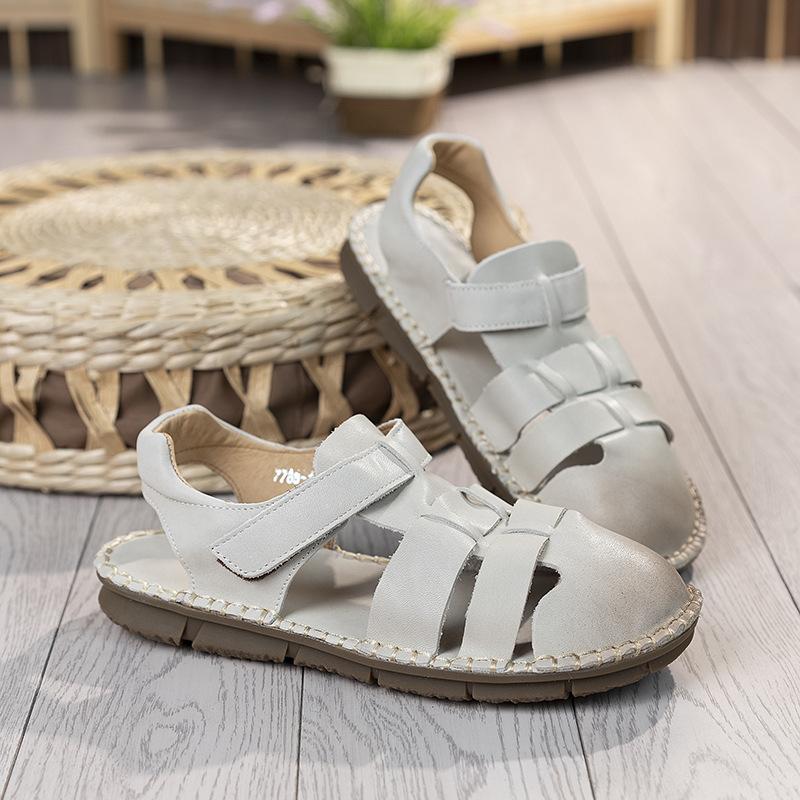 Spring and summer new sandals women's first layer cowhide comfortable massage sole casual retro women's shoes