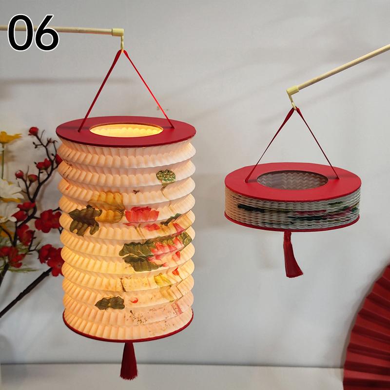 Traditional Hanging Led Lantern Folding Organ Design Chinese Style Mid-autumn New Year Decor Portable Lantern With Handlen