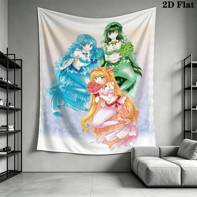 Mermaid Melody Pichi Pichi Pitch Wall Tapestry Aesthetic Wall Hanging Printed Fabric Blanket Decorative Tapestries for Bedroom Living Room Home Decor