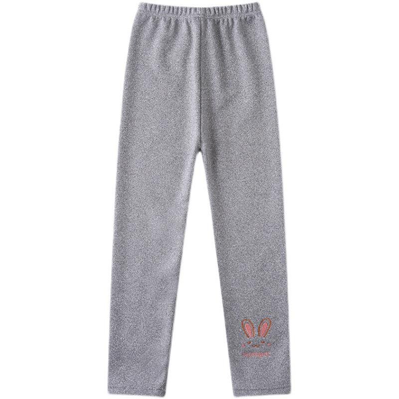 1W Girls' Fleece-Lined Warm Leggings - Autumn/Winter Style, Small & Medium Sizes, One-Piece Outerwear Pants