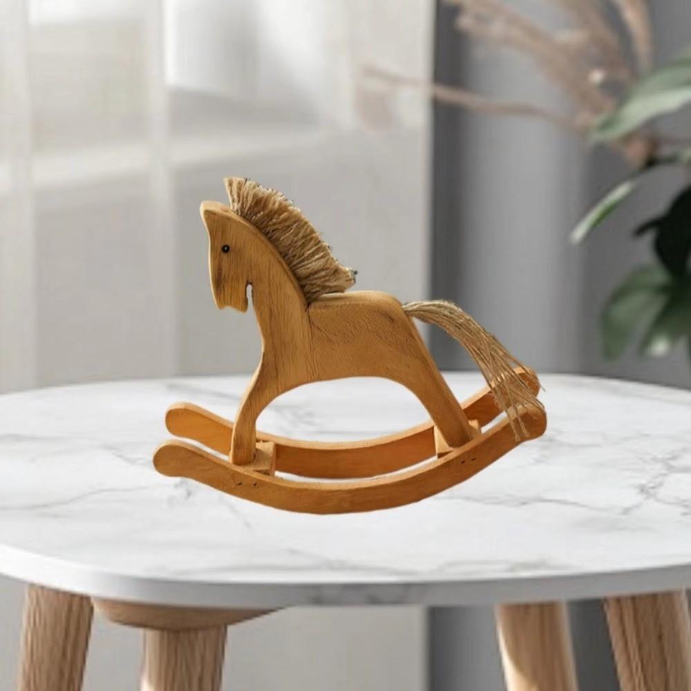 Hand Carved Rocking Horse Ornaments Handmade Wooden Horse Figurine Rocking Horse Statue  Office