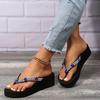 Fashion Rhinestone Sequins Decro Flip Flops for Women Fashion Wedge Platform Sandals Woman Out Wear Lightweight Non-Slip Slippers Mujer