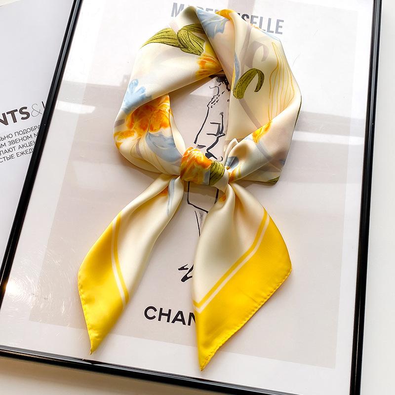 Green Oil Painting Small Square Scarf Silk Scarf Women's Summer Thin Sunscreen Spring and Autumn Headscarf Head Scarf Tied Bag Headband Belt