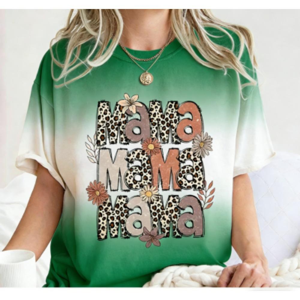 Funny Leopard Mama Colorful Print Women's Short Sleeves T-Shirt Loose Casual Summer Outdoor Street Women's Tees Tops