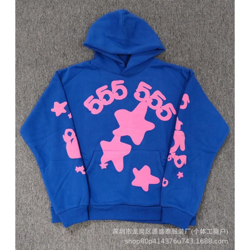 Sp1der Rapper YoungThug Same Foam Letter 555555 Couple Hoodie Pink Sweatshirt