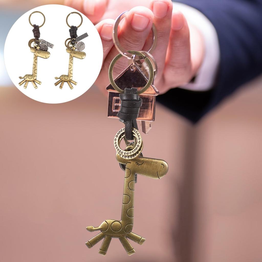 WOFASHPURET Giraffe Genuine Leather Keychain Set of 2, Bag Charm, Key Ring, Leather, Animal Design, Cute, Stylish, Key, Car, Smart Key, Strap,