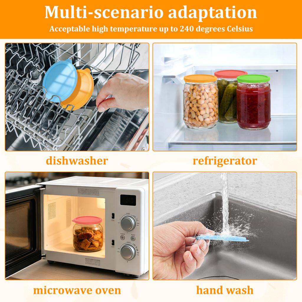 8Pcs 3 Inch Silicone Jar Lid Leak Proof Food Sealing Preservative Lid Reusable Heat and Cold Resistant Sealing Lid Kitchenware
