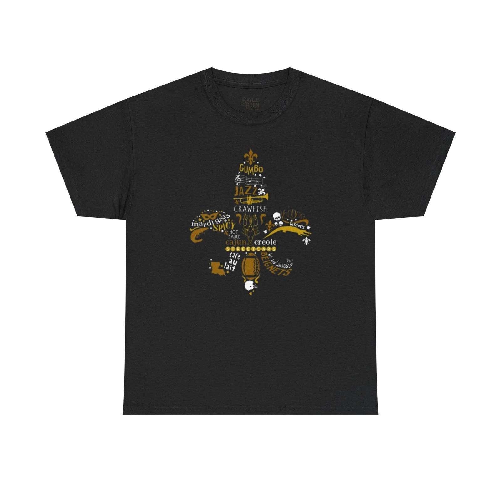 NOLA Fleur-de-lis Word Cloud T-Shirt | New Orleans Saints Inspired Tee M