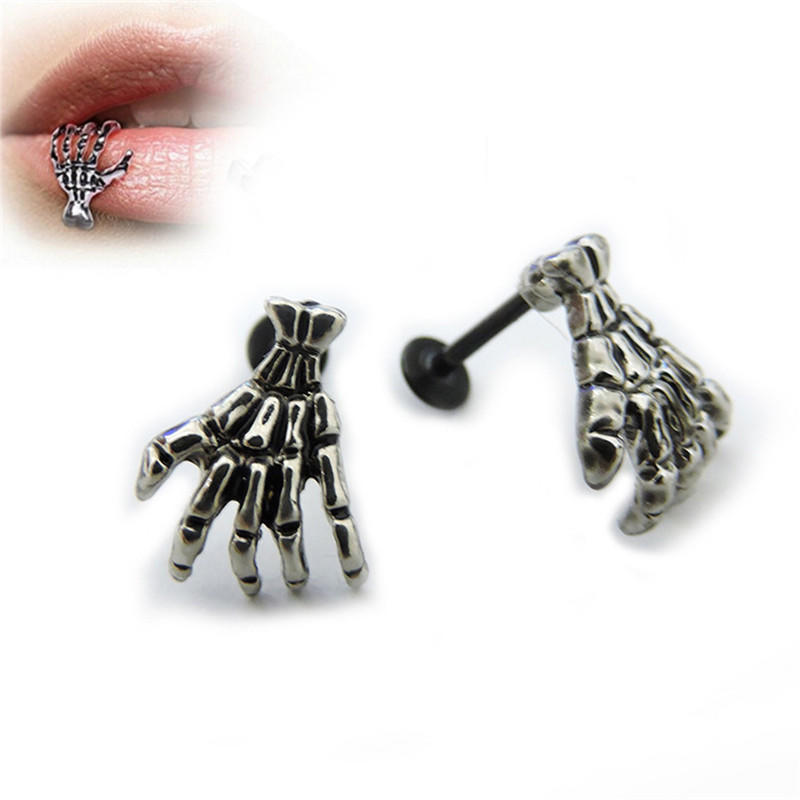 Women Skull Hand Lip Piercing Jewelry Punk Piercing Skeleton Lip Labret