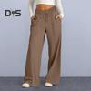 Women Sweatpants Elastic Mid-rise Adjustable Drawstring Straight Wide Leg Jogger Athletic Pants with Pockets Loose Fit Yoga Trousers