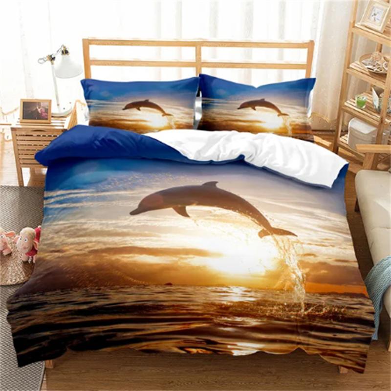 Gorące Zestawy Pościeli Delfin Anime Morze HD Narzuta Delfin dla Nastolatek Dziewcząt Moda Twin Single Queen King Pełny Rozmiar Poszwa na Kołdrę