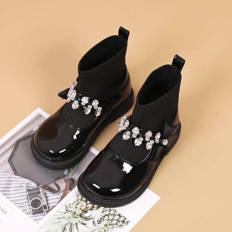 

2024 Осень Зима Новые Детские Ботинки Модные Ботинки Черные Простые Повседневные Детские Кожаные Туфли 28 (Insole 18.1cm) чёрный