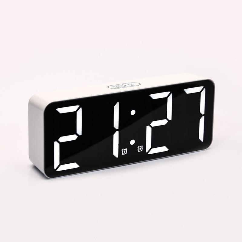 Nordic Style White Texture Alarm Clock Simple Rectangular Large Font Clock Two Sets of Alarm Clock