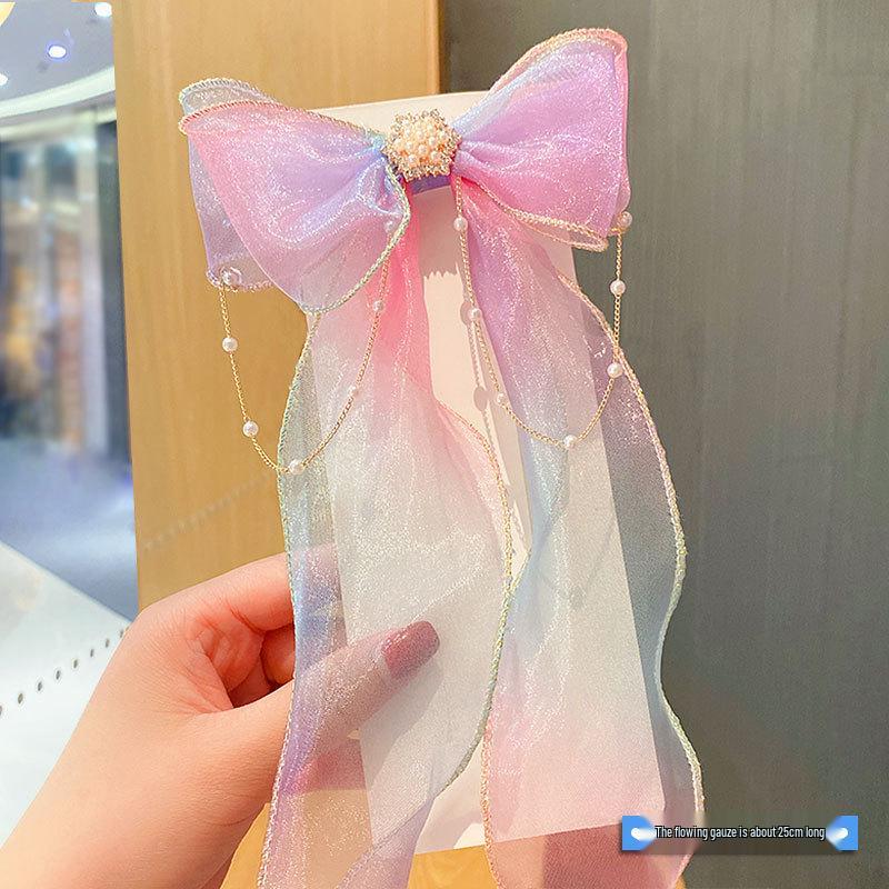 Rainbow Bow Braided Hair Clip for Girls - Cute Hair Accessory with Ribbon Hairpin