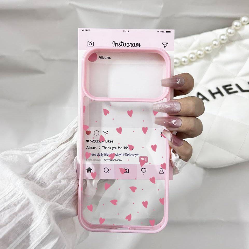 Fashion Pink Purple Love Heart Phone Case For iPhone 17 Pro Max 16 15 13 14 12Mini 11 Pro XS XR 8Plus Cute Clear Hard Cover Capa