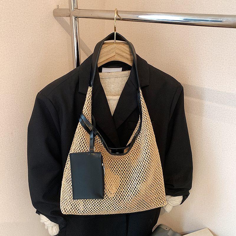 

Commuter Large Capacity Straw Bag Women 2025 New Summer Shoulder Tote Bag Seaside Beach Vacation Woven Bag Black