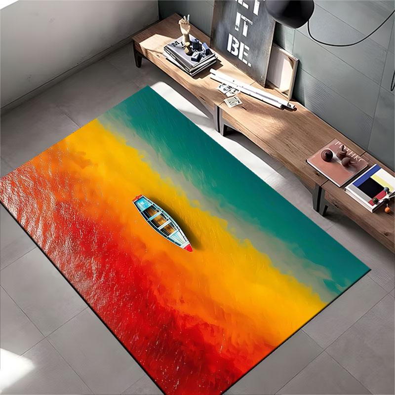 Colorful Boat on Vibrant Waters suitable as a non-slip mat for the living room or bedroom sofa