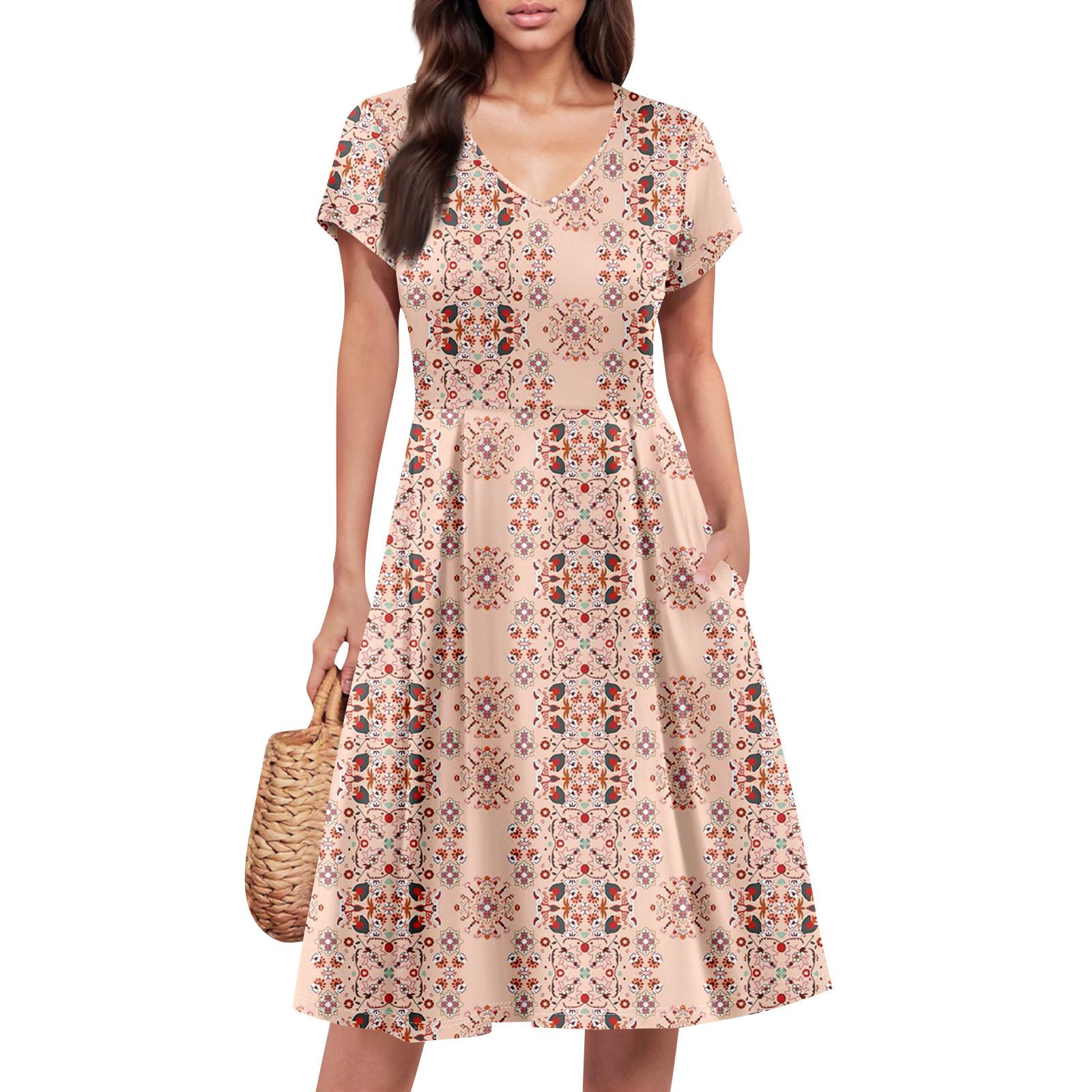 

Женское летнее платье с коротким рукавом и V-образным вырезом, короткие платья, модное повседневное струящееся платье-халат с карманом XL розовый