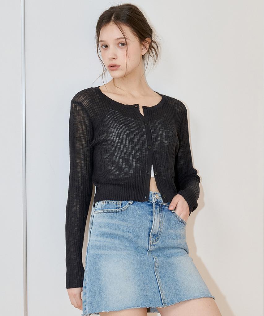 Bibyseob See-Through Crop Cardigan Black [T52]