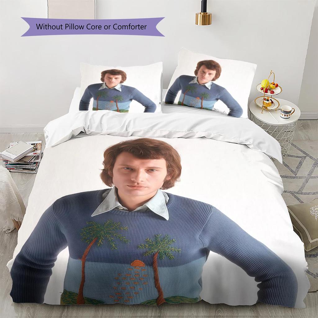 1 Stück Johnny Hallyday Muster Bettwäsche Steppdecke Set Bettbezug Kissenbezug Heimdekoration Geburtstagsgeschenk (1 Bettbezug + 2 Kissenbezüge, ohne Füllung)