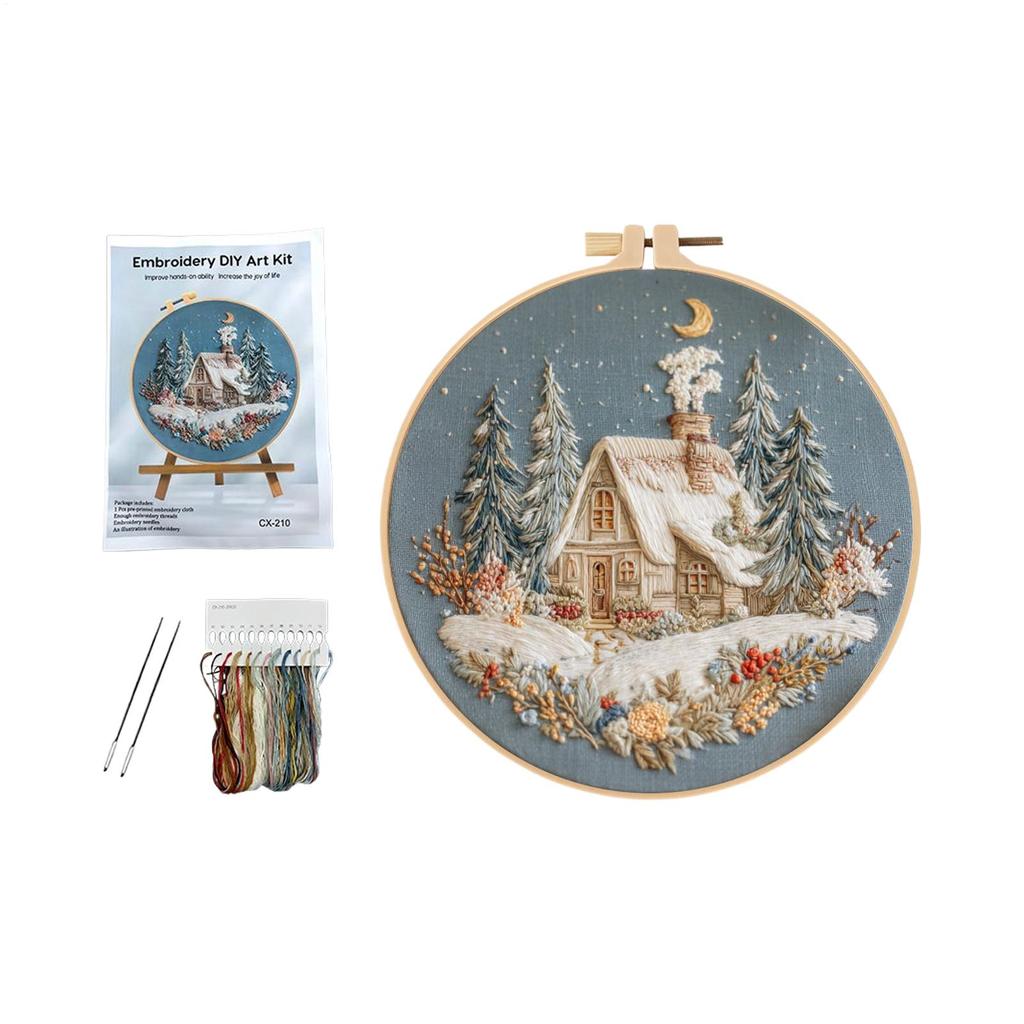 DIY Christmas Snow House Embroidery Kit Christmas Theme Pattern Embroidery Kit Winter Holiday Decoration Crafting Accessories