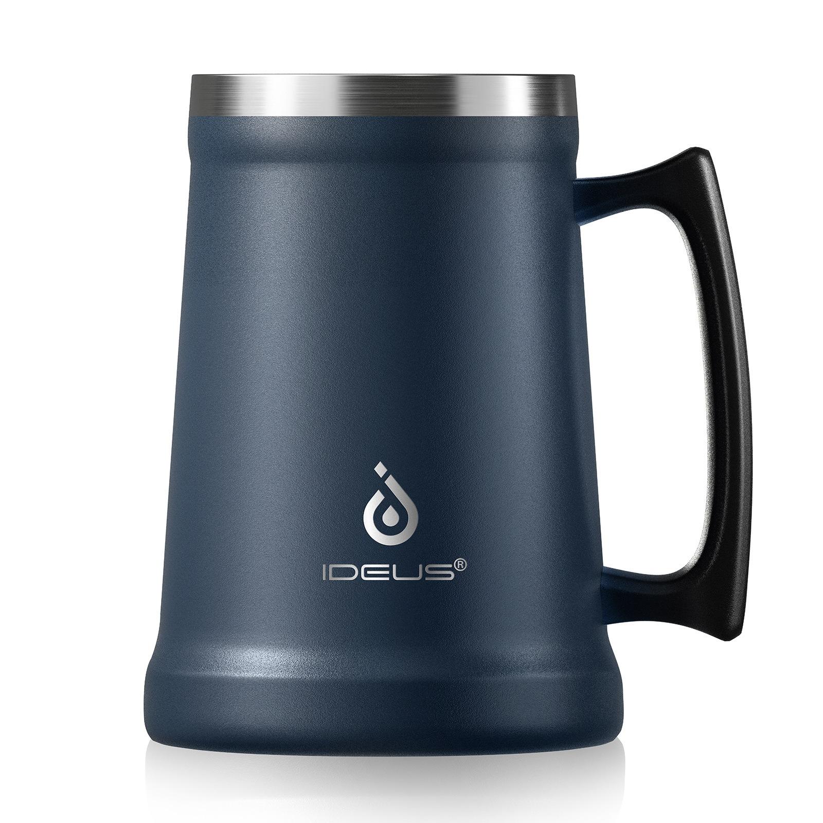 Ideus 304 Stainless Steel Double-Layer 700ml Beer Mug, Large Bar Drinking Utensils, Metal Beer Mug, Large-Handled Insulated Beer 601-700ml