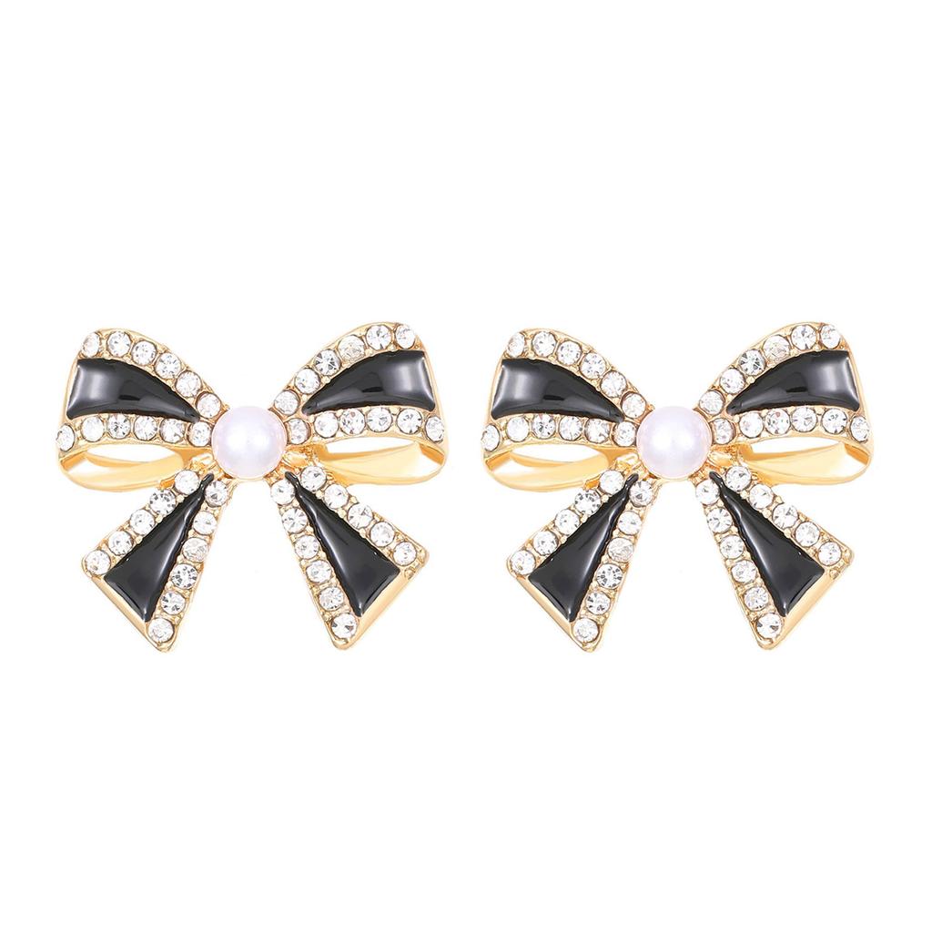 Christmas Bowknot Shaped Studs Earrings Alloy Dripping Oil Ear Rings for Women Girls Elegant Party Wear Ear Accessories