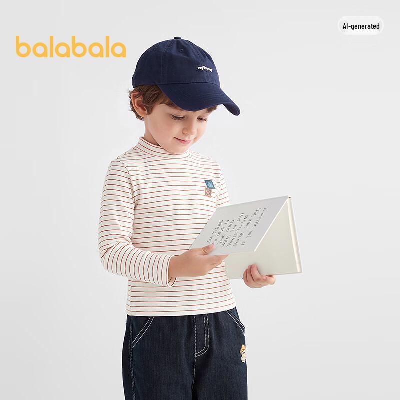 Balabala Boys' Winter Striped Long Sleeve Tee